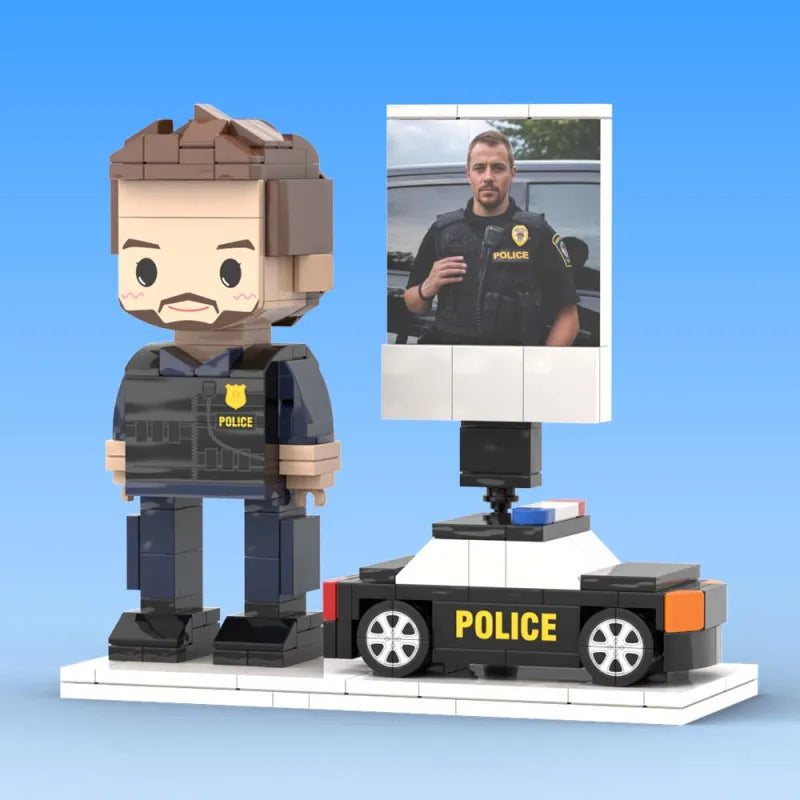 Full Body Customized 1 Person Brick Figures with Photo Police Theme Gift Birthday Gift Valentines Gift Father's Day Gift