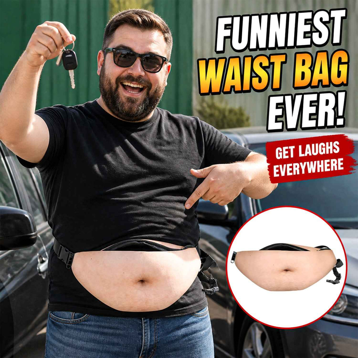 Funny Body Print Fanny Pack – Realistic Abs & Belly Waist Bag, Novelty Joke Gift for Friends