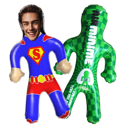 MadeMine custom face hero theme inflatable balloon, funny air doll for party favors, featuring a personalized face design.