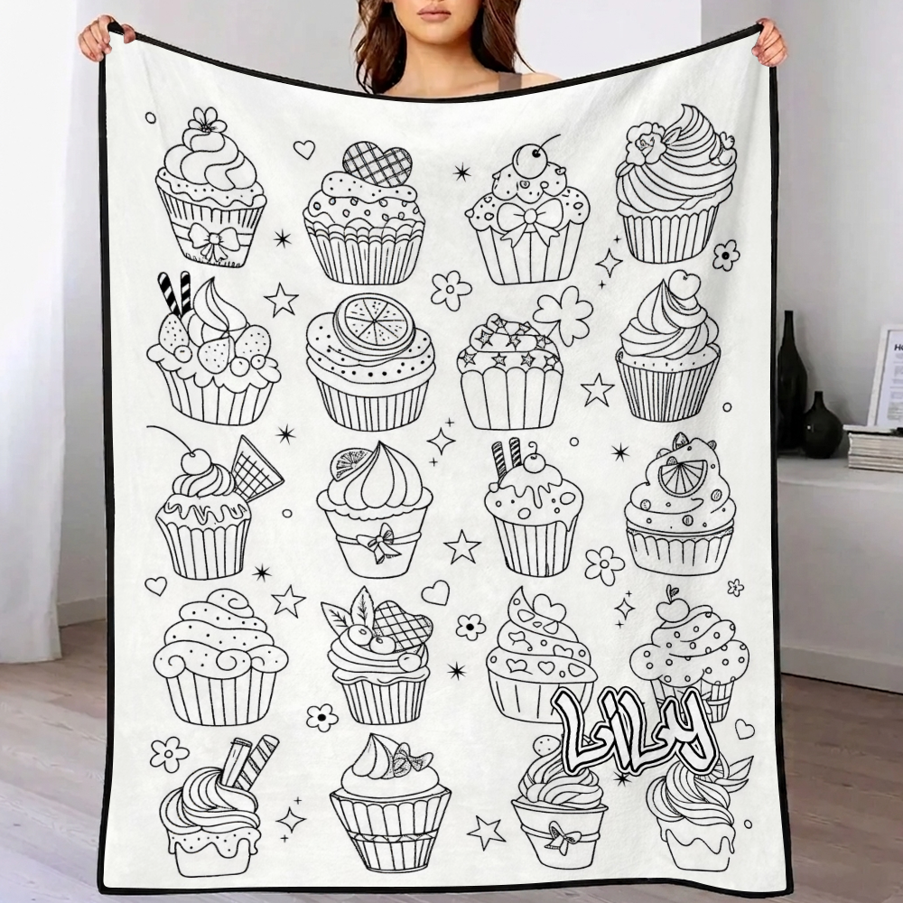 MadeMine DIY drawing and custom text blanket with 24-color markers, washable keepsake blanket for kids and adults, featuring colorful design.
