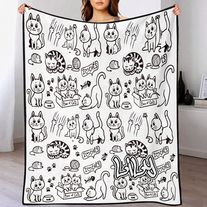 DIY drawing and custom text blanket by MadeMine featuring colorful markers, washable keepsake blanket for kids and adults.