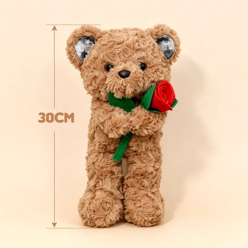 Custom Photo Teddy Bear with Rose – Personalized Plush Bear Gift