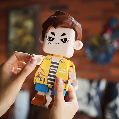 Customizable MadeMine giant minifig full-body brick figure personalized gift for him, featuring a colorful, playful design.