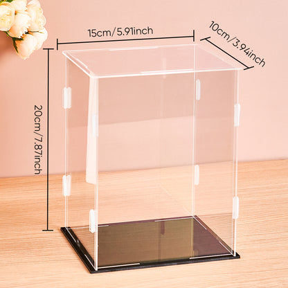 MadeMine acrylic display case for 2 brick figures, dustproof and transparent, showcasing collectible miniatures securely.