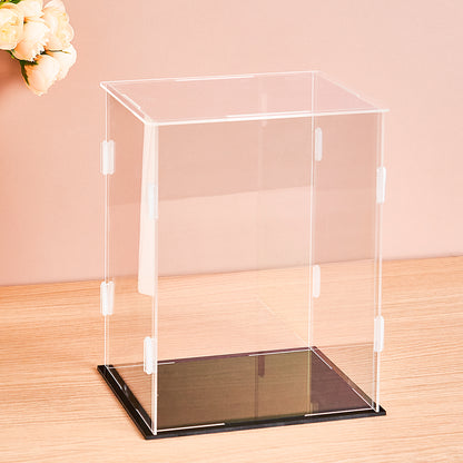 Acrylic display case for two brick figures by MadeMine, dustproof and clear for showcasing collectible toys.