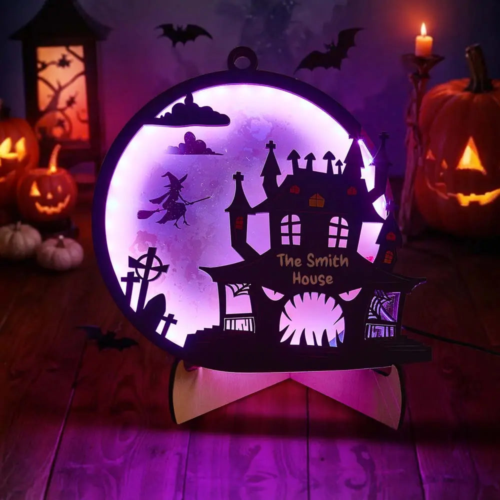 Luz de Halloween personalizada con nombre, decoración para el hogar, lámpara de noche para Halloween, regalo de Halloween.