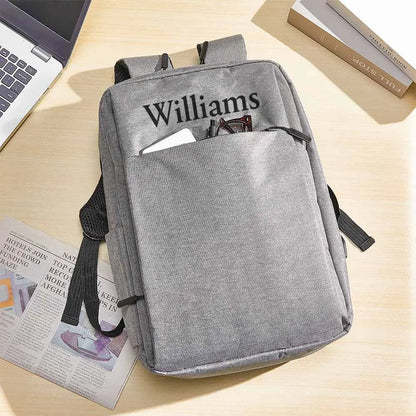 MadeMine personalized name laptop backpack for men and women, fits 15.6-inch laptops, with customizable design and multiple compartments.