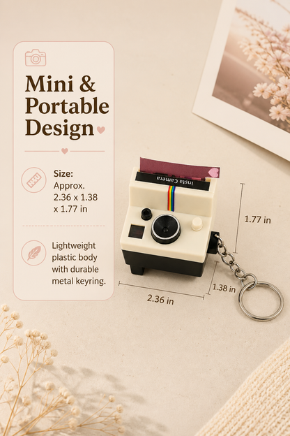 MadeMine personalized photo film camera keychain with mini camera design and space for 5–10 photos, perfect for custom keepsakes.
