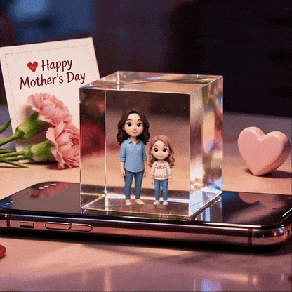 3D cartoon double-person hologram video gift featuring vibrant holographic material, ideal for Mother's Day from MadeMine.