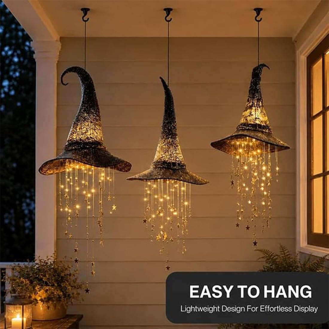 LED light-up witch hat hanging decor by MadeMine, featuring a spooky Halloween design with illuminated accents for festive decorations.