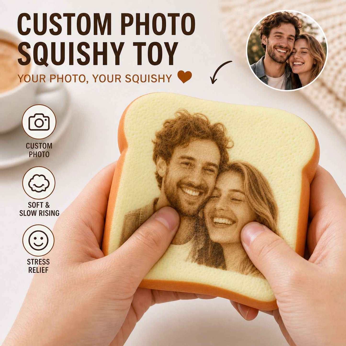 Personalized Photo Toast Squishy Toy – Custom Face Stress Relief Gift