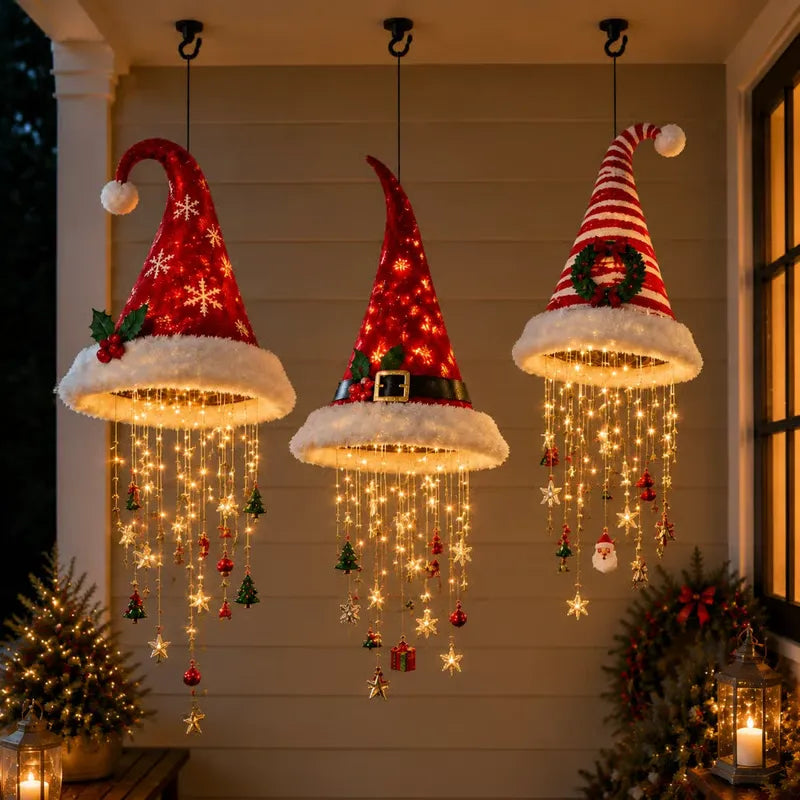 LED Light-Up Witch Hat hanging decor by MadeMine, featuring a spooky Halloween and Christmas themed hanging decoration with lights.