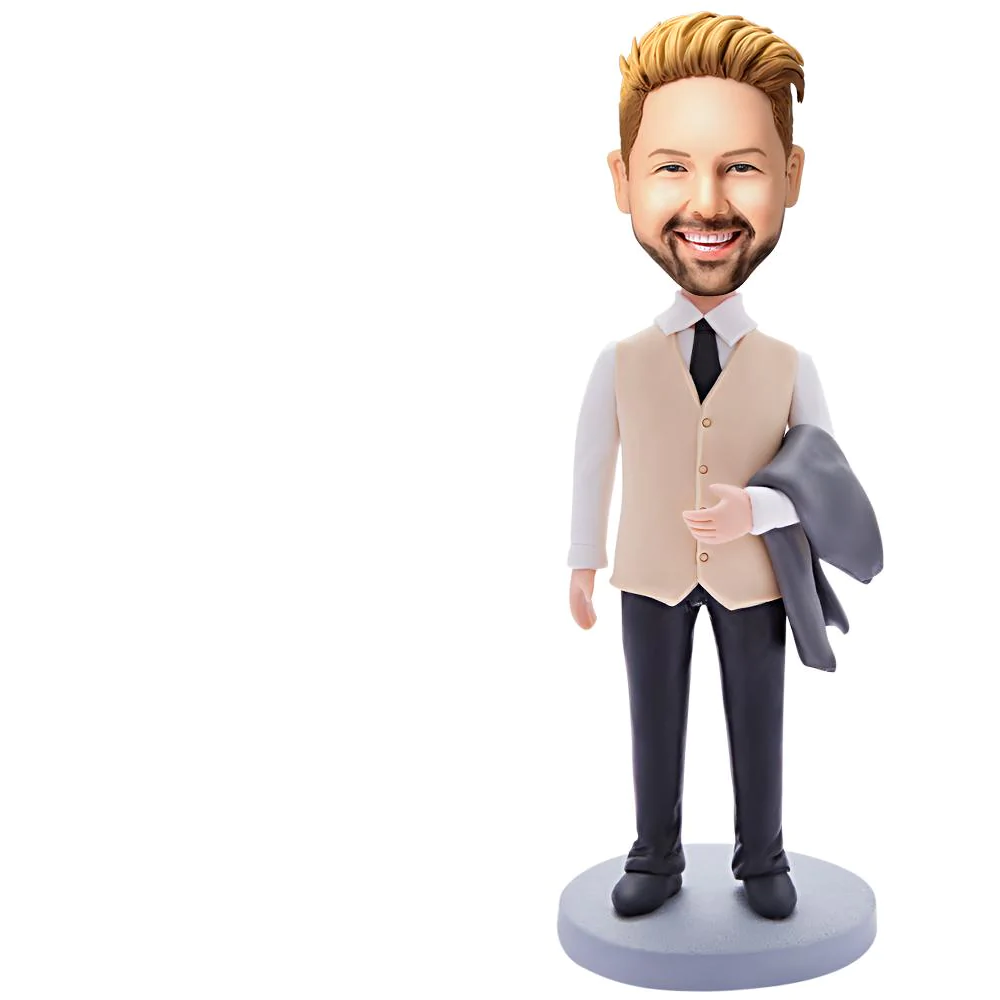 Persoonlijke MadeMine business man bobblehead in formele kleding met gegraveerde tekst, uniek geschenk voor zakelijke gelegenheden