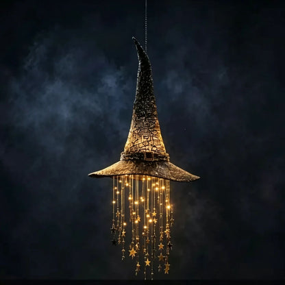 LED light-up witch hat hanging decor by MadeMine, featuring a spooky Halloween design with glowing LED lights.