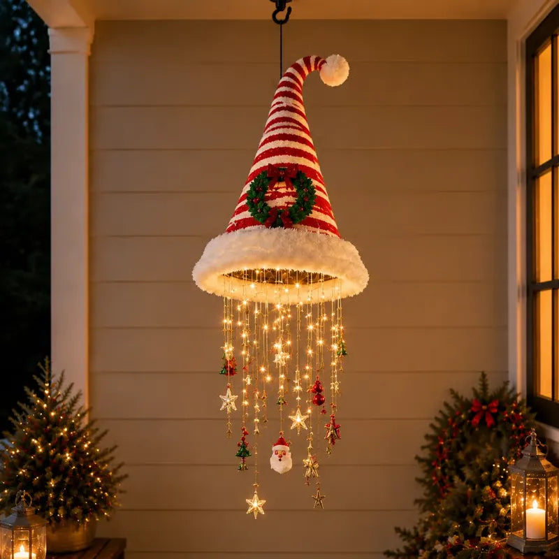 MadeMine LED light-up witch hat hanging decor with glowing accents, perfect for Halloween and Christmas holiday decorations.