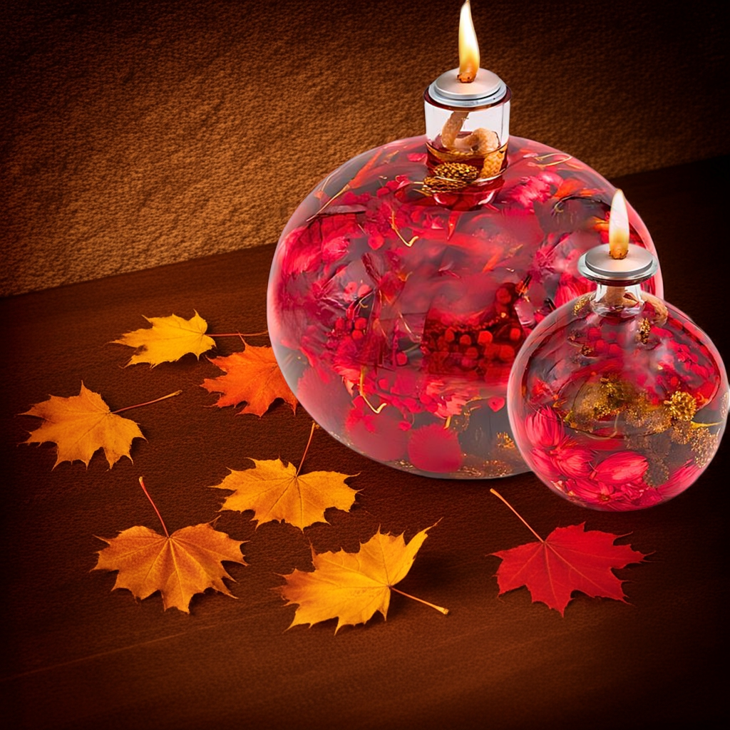 Handmade oil lamp from Mini Brick Custom with dried flowers, cozy home decor, scentless, and 50+ hours burn time.