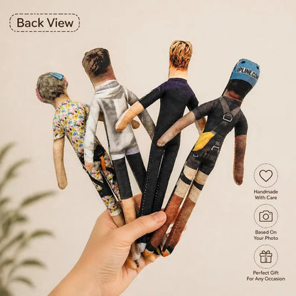 MadeMine full body custom mini me doll posed for a photo, personalized poseable gift miniature figure