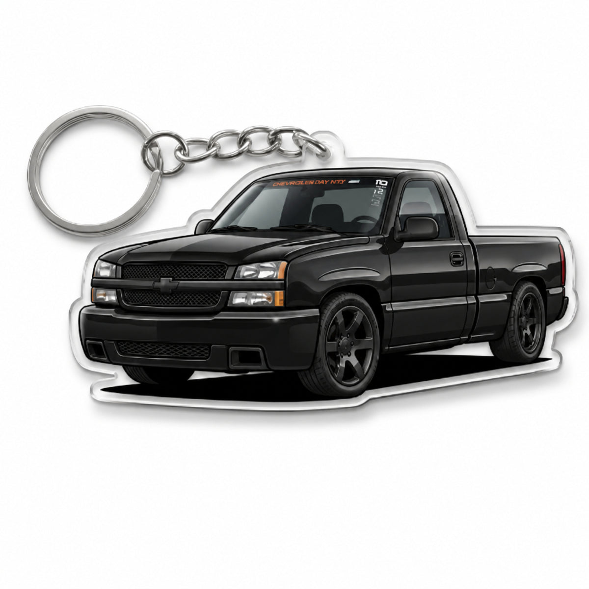 Personalized acrylic car-shaped keychain with custom photo, made by MadeMine, featuring a vehicle design for a unique keepsake.