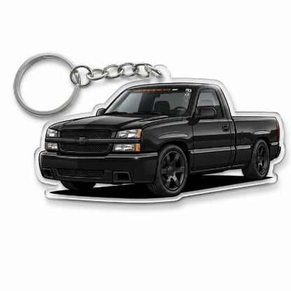 Personalized acrylic car-shaped keychain with custom photo, made by MadeMine, featuring a vehicle design for a unique keepsake.