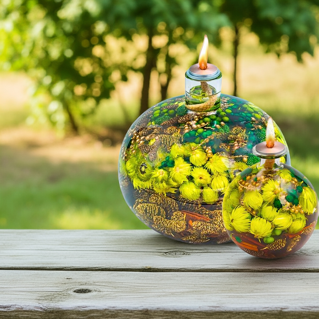 Handmade oil lamp by Mini Brick Custom with dried flowers, cozy home decor, scentless, 50+ hours burn time, elegant and warm ambiance